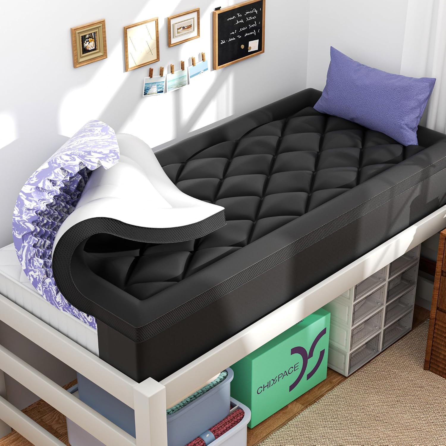 Memory Foam Topper - Essentials voor studentenkamers Dubbellaagse 4 inch