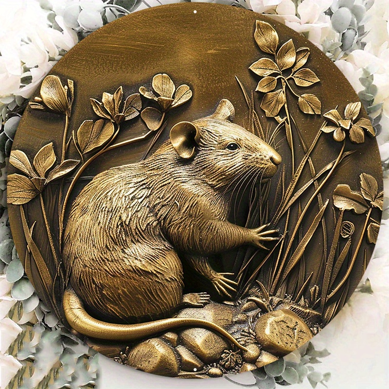 Home & Hotel Textiles Private Limited - Gouden Rattenbeeld Aluminium Metalen Bord, Decoratief