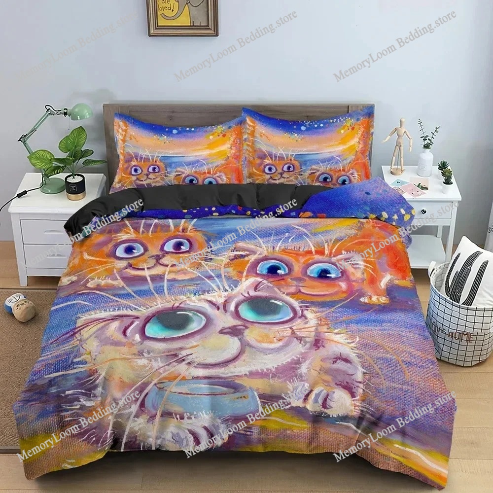 Home Textiles Trends - Modetrend Moderne aquarel cartoon kat beddengoedset